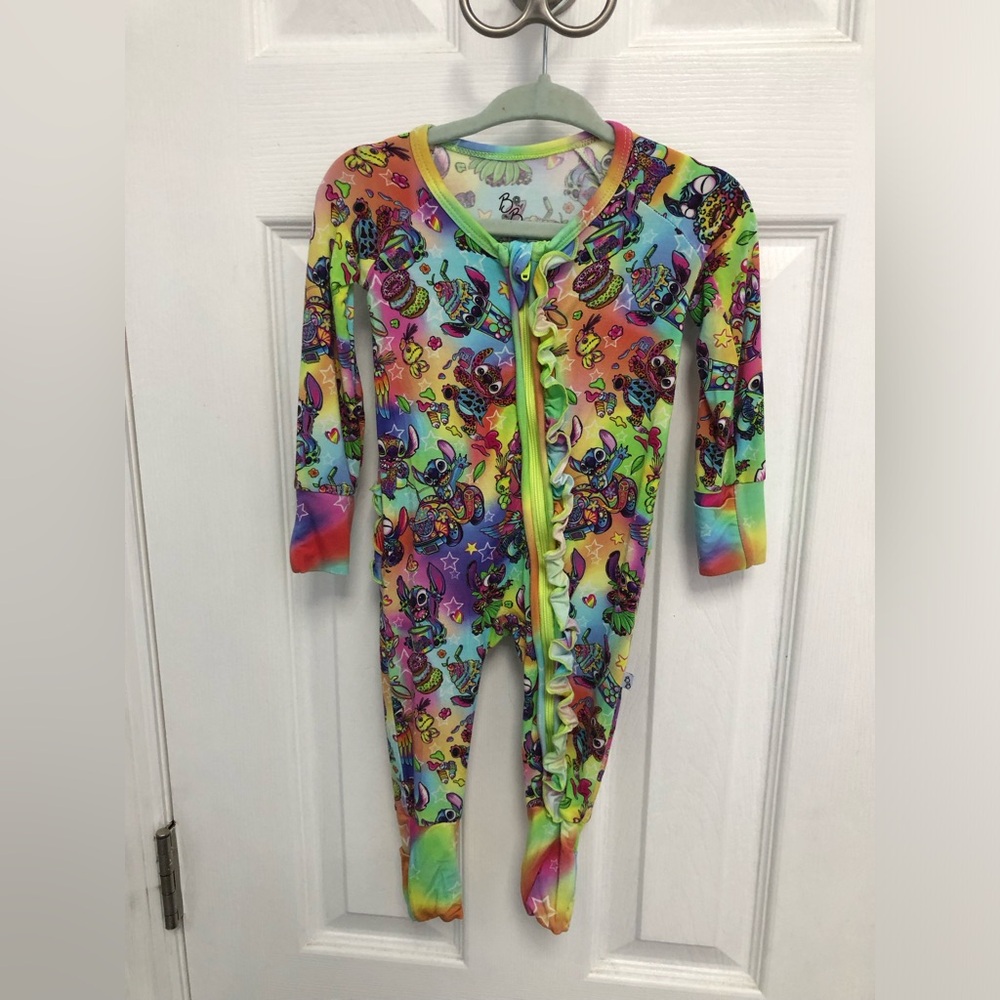 Bubbas Bamboo Stitch Rainbow Tie Dye Long Sleeve Footie Zip Pajama 3M Disney